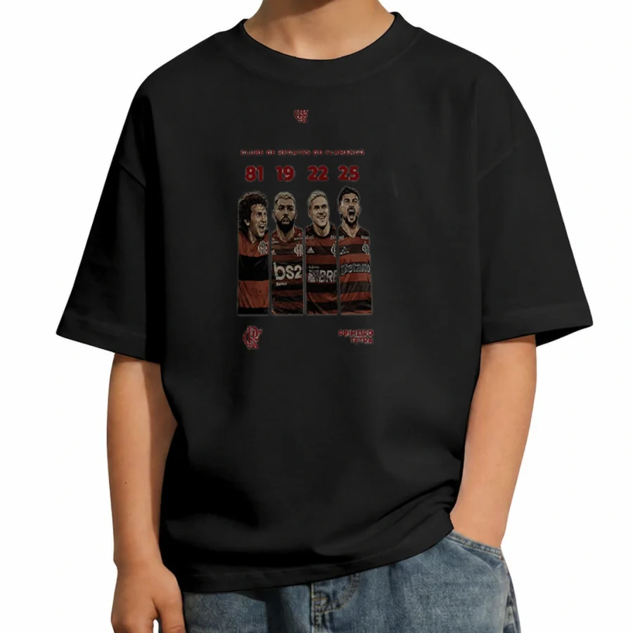 Camiseta infantil Primeiro Tetra 81 · 19 · 22 · 25 em mockup frontal