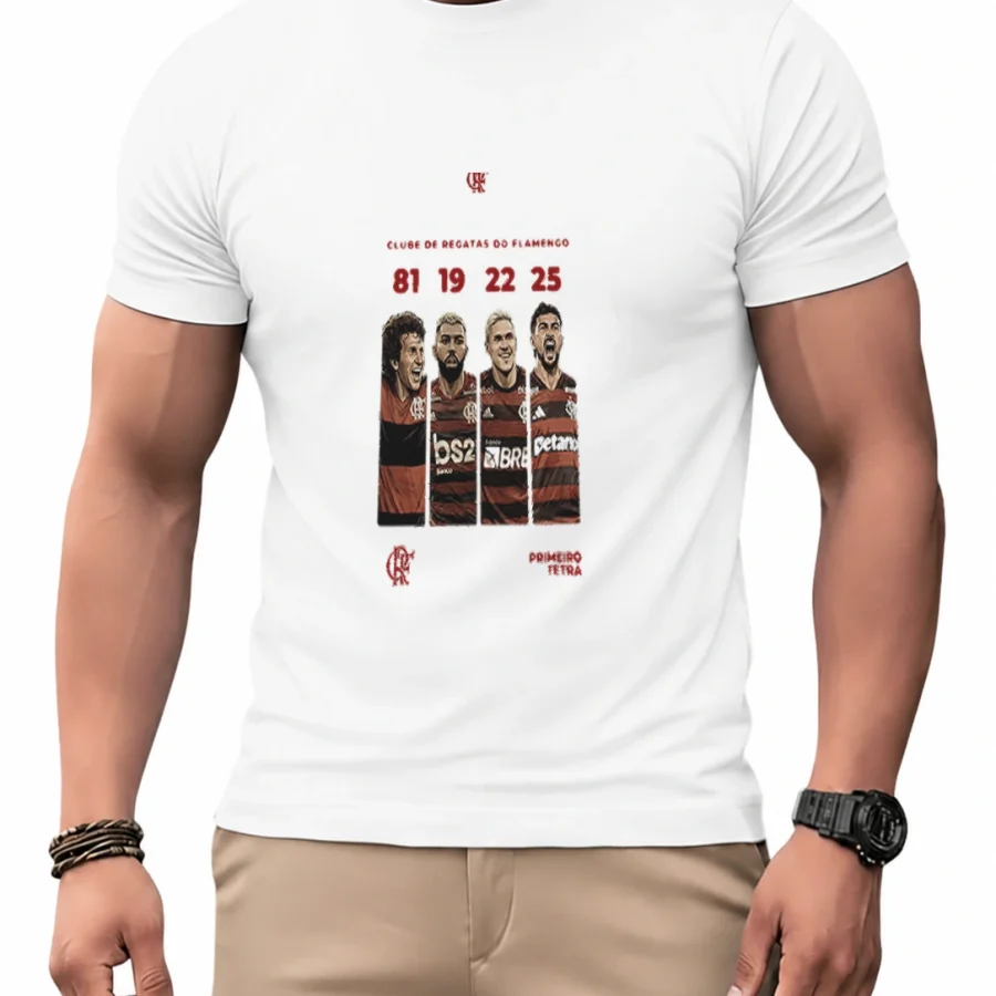Camiseta dry Primeiro Tetra 81 · 19 · 22 · 25 em mockup frontal