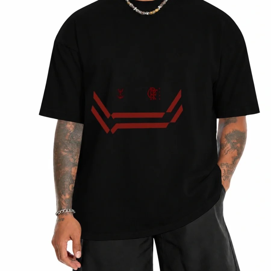 Camiseta 180g Listras Rubro-Negras Street em mockup frontal