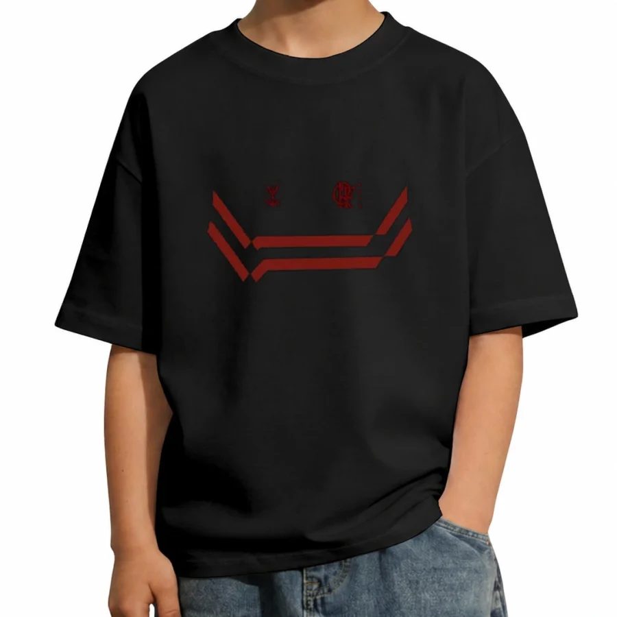 Camiseta infantil Listras Rubro-Negras Street em mockup frontal